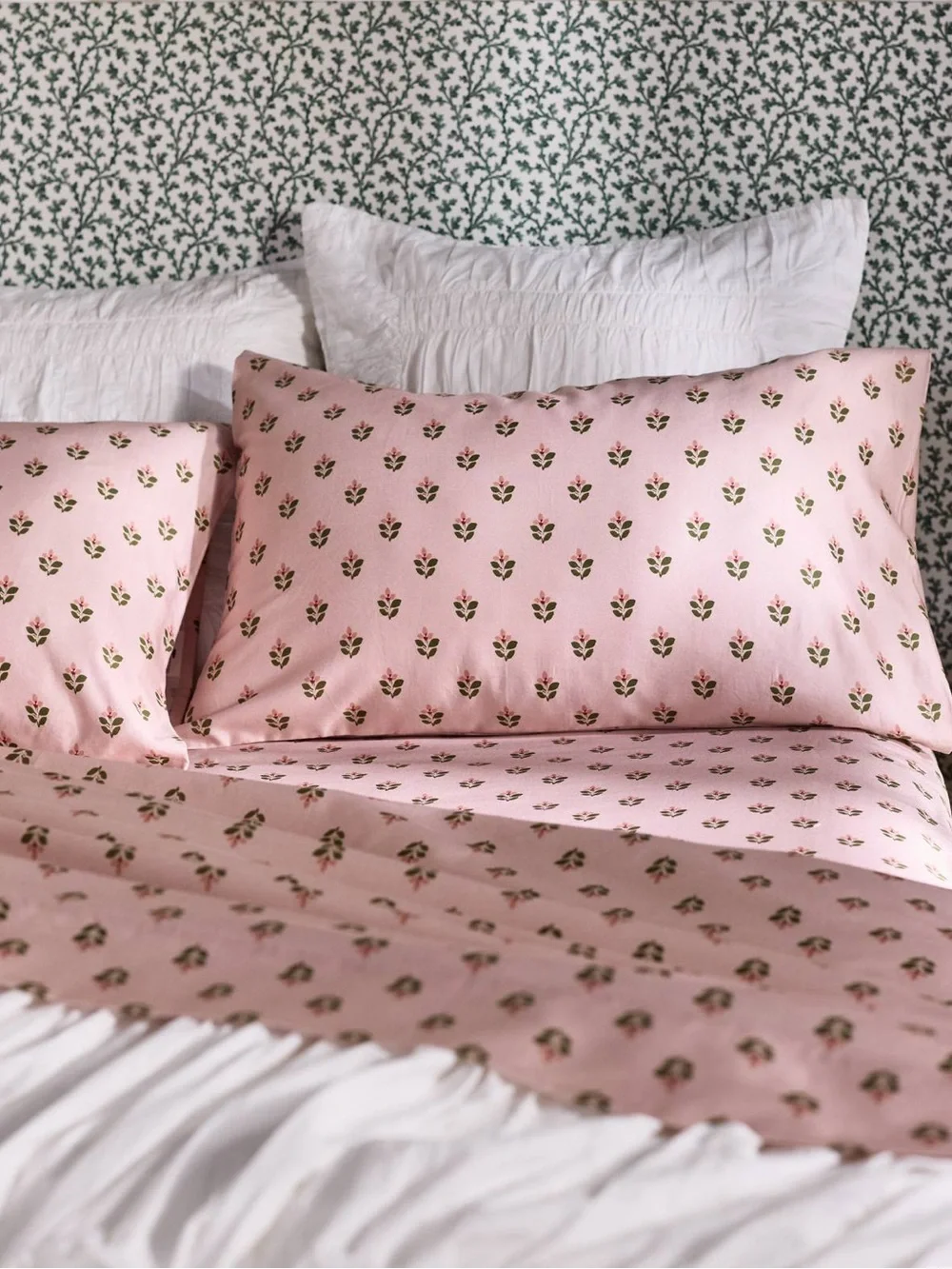 Anthropologie MINDTHEGAP Organic Cotton Sateen Printed King Sheet Set Jaipur NWT